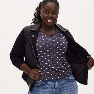 00X 10W Torrid Grey Crew Neck Tee Super Soft Dotted Hearts Slim Fit Medium Large